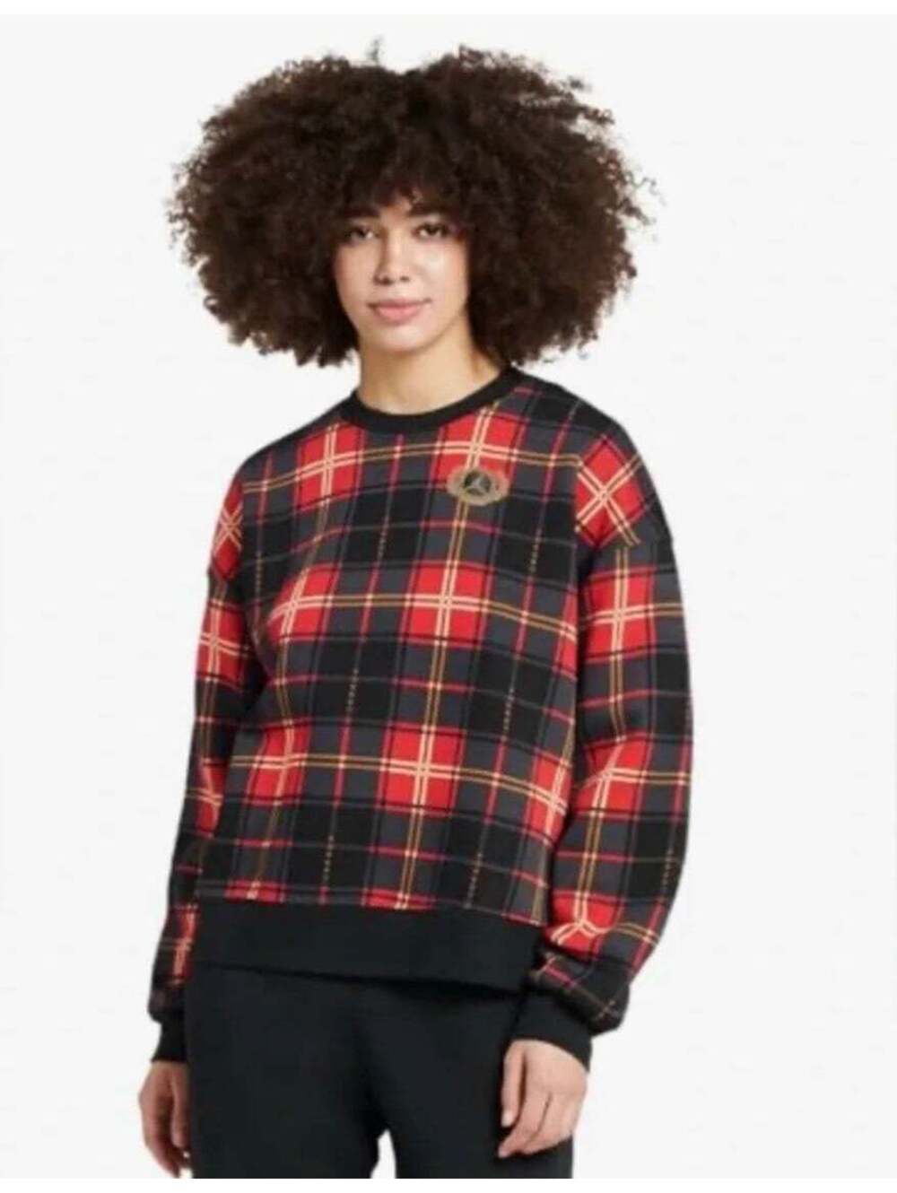 Nike Air Jordan Brooklyn Fleece Jumpmain Plaid Sweatshirt, womens size Medium
